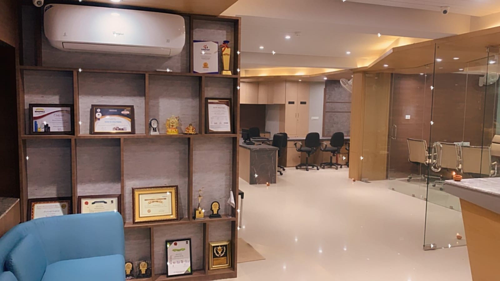 Corporate office interior and awards section